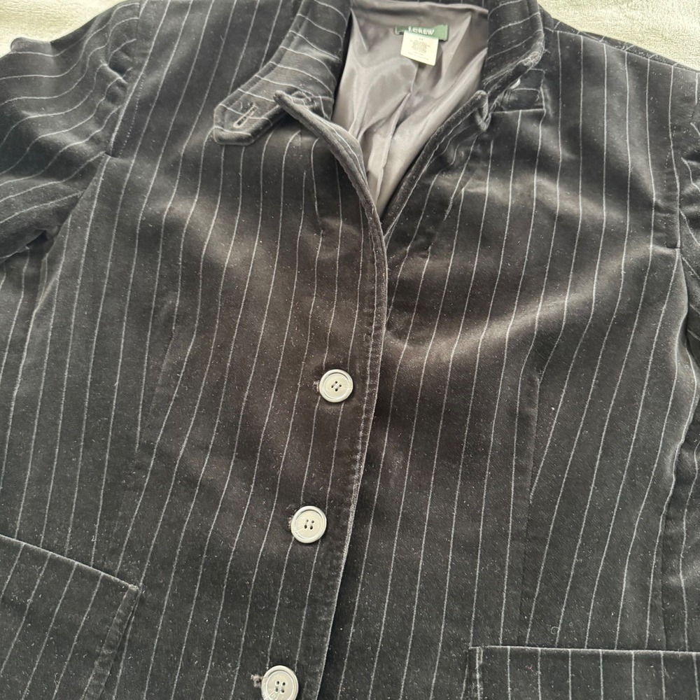 J.Crew Womens Black Pinstripe Velvet Blazer Jacket 3-Button Size 14 RN77388 - Picture 2 of 14